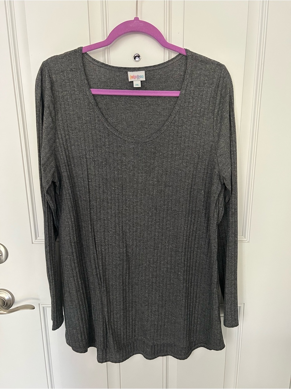 LuLaRoe Ribbed Scoop Neck Long Sleeve Top - Dark Gray